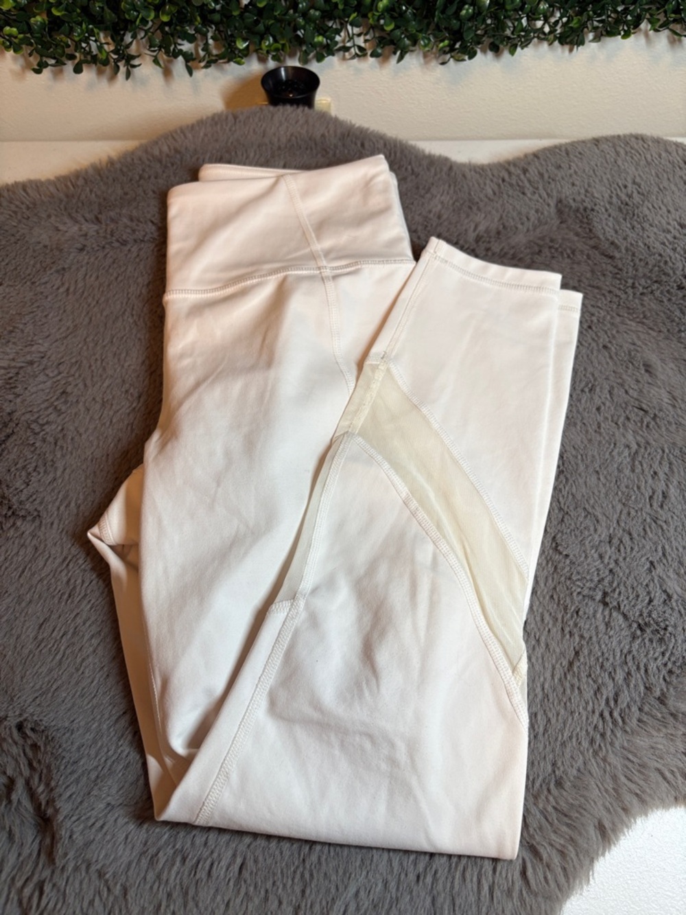 Athleta White Leggings with Sheer Panel Size Small